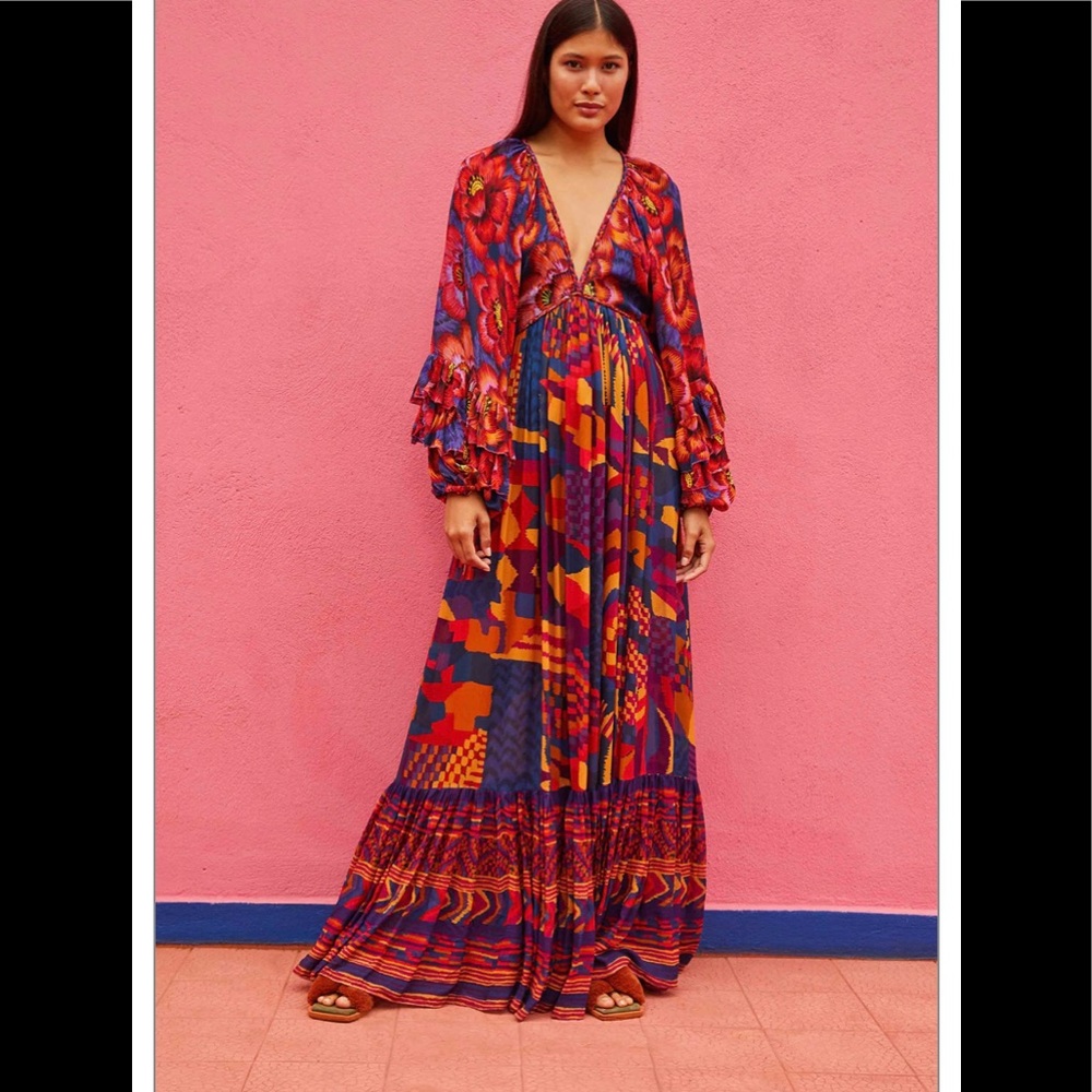 FARM RIO NWT BLUE ABSTRACT PATCHES MAXI DRESS 🔥